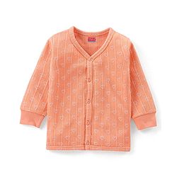 Babyhug Full Sleeves Heart Print Thermal Vest & Pant - Orange