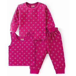 Babyhug Full Sleeves Vest Pullover & Thermal Wear Pant Heart Print Pack Of 3 - Wine