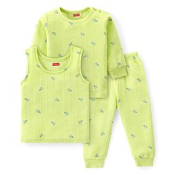 Babyhug Full Sleeves Vest Pullover & Thermal Wear Pant With Paper Plane Print Pack Of 3 - Limegreen
