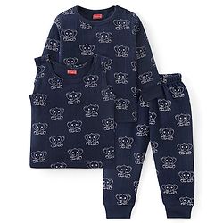 Babyhug Full Sleeves Vest Pullover & Thermal Wear Pant Animal Print Pack Of 3 - Navy Blue