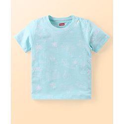 Babyhug Cotton Knit Half Sleeves T-Shirt & Shorts Set With Beach Themed Print - Blue & White