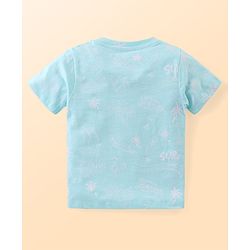 Babyhug Cotton Knit Half Sleeves T-Shirt & Shorts Set With Beach Themed Print - Blue & White