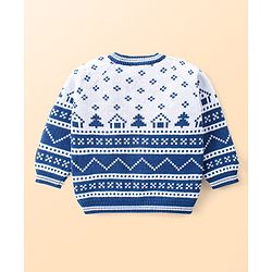 Babyhug Knitted Full Raglan Sleeves Pullover Sweater Set with Cap & Aztec Design - Blue