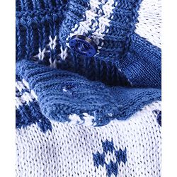 Babyhug Knitted Full Raglan Sleeves Pullover Sweater Set with Cap & Aztec Design - Blue