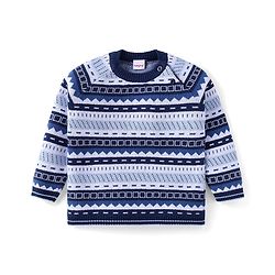 Babyhug Cotton Knit Full Raglan Sleeves Aztec Printed Sweater Set with Cap - Navy Blue