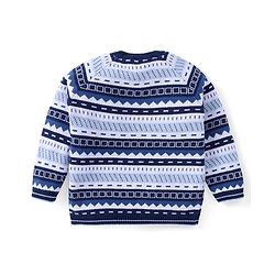 Babyhug Cotton Knit Full Raglan Sleeves Aztec Printed Sweater Set with Cap - Navy Blue