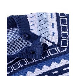 Babyhug Cotton Knit Full Raglan Sleeves Aztec Printed Sweater Set with Cap - Navy Blue
