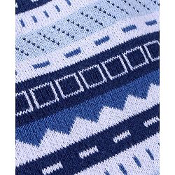 Babyhug Cotton Knit Full Raglan Sleeves Aztec Printed Sweater Set with Cap - Navy Blue