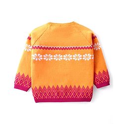 Babyhug Knitted Full Raglan Sleeves Pullover Sweater Set With Floral Design - Orange