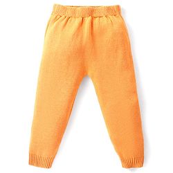 Babyhug Knitted Full Raglan Sleeves Pullover Sweater Set With Floral Design - Orange