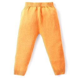 Babyhug Knitted Full Raglan Sleeves Pullover Sweater Set With Floral Design - Orange