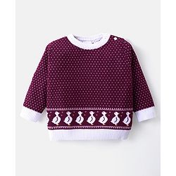 Babyhug Knitted Full Sleeves Pullover Sweater Set With Duck Design - Wine