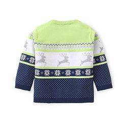 Babyhug Knitted Full Sleeves Intarsia & Deer Designed Pullover Sweater Set with Cap - Navy Blue Green & White