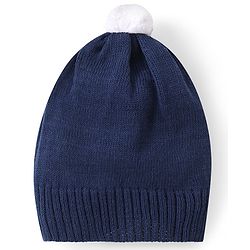 Babyhug Knitted Full Sleeves Intarsia & Deer Designed Pullover Sweater Set with Cap - Navy Blue Green & White