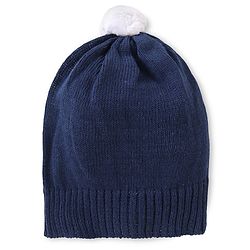 Babyhug Knitted Full Sleeves Intarsia & Deer Designed Pullover Sweater Set with Cap - Navy Blue Green & White