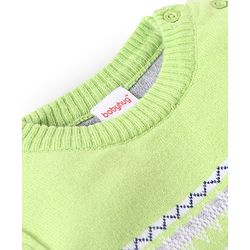 Babyhug Knitted Full Sleeves Intarsia & Deer Designed Pullover Sweater Set with Cap - Navy Blue Green & White