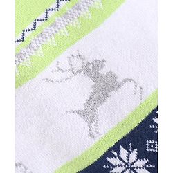 Babyhug Knitted Full Sleeves Intarsia & Deer Designed Pullover Sweater Set with Cap - Navy Blue Green & White