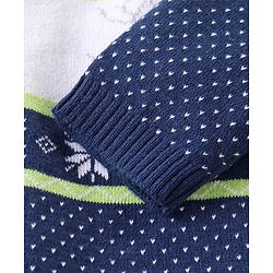 Babyhug Knitted Full Sleeves Intarsia & Deer Designed Pullover Sweater Set with Cap - Navy Blue Green & White