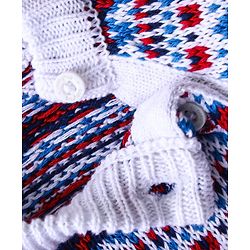 Babyhug Knitted Full Raglan Sleeves Pullover Sweater Set with Cap & Aztec Design - Blue