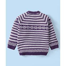 Babyhug Knitted Full Sleeves Pullover Sweater Set with Cap & Aztec Design - Purple