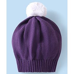 Babyhug Knitted Full Sleeves Pullover Sweater Set with Cap & Aztec Design - Purple
