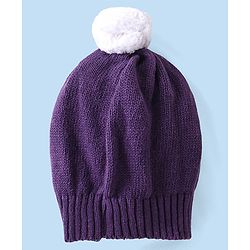 Babyhug Knitted Full Sleeves Pullover Sweater Set with Cap & Aztec Design - Purple