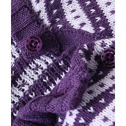 Babyhug Knitted Full Sleeves Pullover Sweater Set with Cap & Aztec Design - Purple