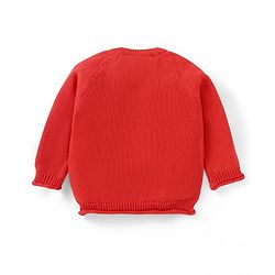 Babyhug Knitted Full Raglan Sleeves Striped Sweater Set with Bunny Embroidery - Red