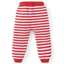 Babyhug Knitted Full Raglan Sleeves Striped Sweater Set with Bunny Embroidery - Red