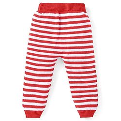 Babyhug Knitted Full Raglan Sleeves Striped Sweater Set with Bunny Embroidery - Red