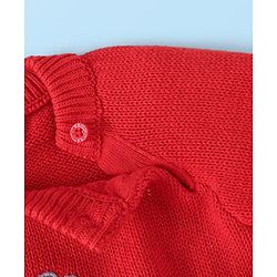 Babyhug Knitted Full Raglan Sleeves Striped Sweater Set with Bunny Embroidery - Red