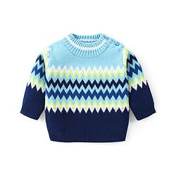 Babyhug Knitted Full Sleeves Pullover Sweater Set with Cap & Chevron Design - Navy Blue