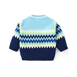 Babyhug Knitted Full Sleeves Pullover Sweater Set with Cap & Chevron Design - Navy Blue