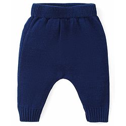 Babyhug Knitted Full Sleeves Pullover Sweater Set with Cap & Chevron Design - Navy Blue