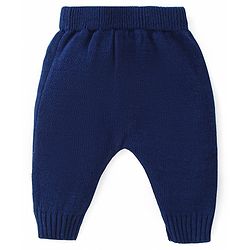 Babyhug Knitted Full Sleeves Pullover Sweater Set with Cap & Chevron Design - Navy Blue