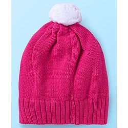 Babyhug Knit Full Sleeves Pullover Sweater Set & Cap  with Floral Design - Dark Pink & White