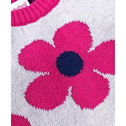 Babyhug Knit Full Sleeves Pullover Sweater Set & Cap  with Floral Design - Dark Pink & White