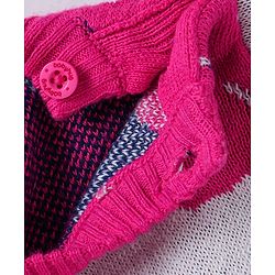 Babyhug Knit Full Sleeves Pullover Sweater Set & Cap  with Floral Design - Dark Pink & White