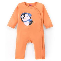 Babyhug 100% Cotton Knit Full Sleeves Romper With Penguin Print Pack of 2- Purple & Orange