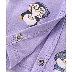 Babyhug 100% Cotton Knit Full Sleeves Romper With Penguin Print Pack of 2- Purple & Orange