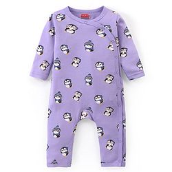 Babyhug 100% Cotton Knit Full Sleeves Romper With Penguin Print Pack of 2- Purple & Orange