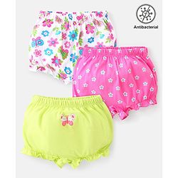 Babyhug 100% Cotton Knit Anti Bacterial Bloomers with Floral & Butterfly Print Pack of 3 - Multicolour