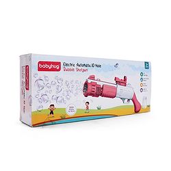 Babyhug Automatic 10 Hole Bubble Rifle Gun with LED Lights - Pink| 100ml Bubble Solution| 3000+ Bubbles per Min| Battery Operated| Child-Safe| Leak-Resistant|Indoor & Outdoor Fun|Realistic View Finder