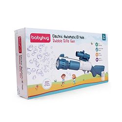 Babyhug Automatic 10 Hole Bubble Rifle Gun with LED Lights - Blue| 100ml Bubble Solution| 3000+ Bubbles per Min| Battery Operated| Child-Safe| Leak-Resistant|Indoor & Outdoor Fun|Realistic View Finder