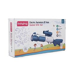 Babyhug Automatic 10 Hole Bubble Rifle Gun with LED Lights - Blue| 100ml Bubble Solution| 3000+ Bubbles per Min| Battery Operated| Child-Safe| Leak-Resistant|Indoor & Outdoor Fun|Realistic View Finder