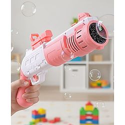 Babyhug Automatic Bubble Shot Gun for Kids| LED Lights| 10 Hole Battery Operated Bubble Machine Toy & 100ml Bubble Solution| 3000+ Bubbles per Min|Bubble Blaster for Boys & Girls | BIS Certified- Pink