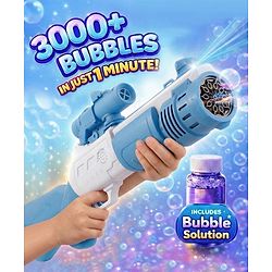 Babyhug Automatic Bubble Rifle Gun for Kids| LED Lights| 10 Hole Battery Operated Bubble Machine Toy & 100ml Bubble Solution| 3000+ Bubbles per Min|Bubble Blaster for Boys & Girls BIS Certified - Blue