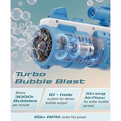 Babyhug Automatic Bubble Rifle Gun for Kids| LED Lights| 10 Hole Battery Operated Bubble Machine Toy & 100ml Bubble Solution| 3000+ Bubbles per Min|Bubble Blaster for Boys & Girls BIS Certified - Blue
