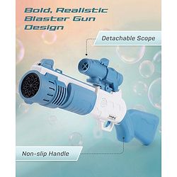 Babyhug Automatic Bubble Rifle Gun for Kids| LED Lights| 10 Hole Battery Operated Bubble Machine Toy & 100ml Bubble Solution| 3000+ Bubbles per Min|Bubble Blaster for Boys & Girls BIS Certified - Blue