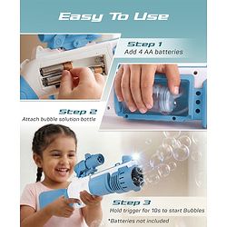 Babyhug Automatic Bubble Rifle Gun for Kids| LED Lights| 10 Hole Battery Operated Bubble Machine Toy & 100ml Bubble Solution| 3000+ Bubbles per Min|Bubble Blaster for Boys & Girls BIS Certified - Blue
